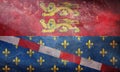 Top view of retroflag Eure, France with grunge texture. French patriot and travel concept. no flagpole. Plane design, layout. Flag