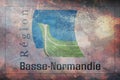 Top view of retroflag former Region of Basse Normandie, France with grunge texture. French patriot and travel concept. no