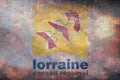 Top view of retroflag former Region of Lorraine, France with grunge texture. French patriot and travel concept. no flagpole.