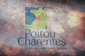Top view of retroflag former Region of Poitou Charentes, France with grunge texture. French patriot and travel concept. no