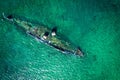 Top view of a revealed shipwreck during the low tide Royalty Free Stock Photo