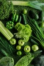 top view of ripe appetizing green vegetables on grass, healthy