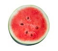 Top view of ripe red watermelon fruit in one half isolated on white background with clipping path Royalty Free Stock Photo