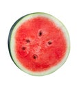 Top view of ripe red watermelon fruit in one half isolated on white background with clipping path Royalty Free Stock Photo