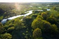 Top view river nature. Aerial view of Green summer meadow with river Royalty Free Stock Photo