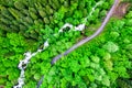 Top view of a river and a road in the Pontic Mountains, Turkey Royalty Free Stock Photo