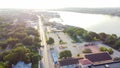 Top view riverside commercial and residential houses along East Pearl Street in downtown Granbury, Texas