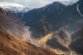 Top view of road in the big Almaty gorge and the bear gorge