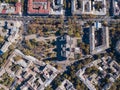 Top view of the road with cars, rooftops and the Spaso-Preobrazhensky Cathedral on a sunny day. Ukraine, Odessa. Aerial Royalty Free Stock Photo