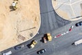 Top view of road construction with road rollers doing asphalt pavement works Royalty Free Stock Photo