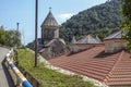 Top view from the road to the new roofs and dome of the Church of Blessed Holy Mother of Haghartsin monastery,in the village of Royalty Free Stock Photo