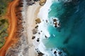 top view roads on a sea beach and the ocean