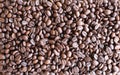 Top view of roasted coffee bean background in natural light