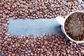 Top view of roasted coffee beans forming a frame or copy space Royalty Free Stock Photo