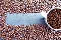 Top view of roasted coffee beans forming a frame or copy space Royalty Free Stock Photo