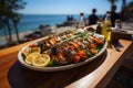 Top view of roasted sea bass tasty seafood served, Generative AI Royalty Free Stock Photo