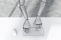 Top view of robot hands typing Royalty Free Stock Photo
