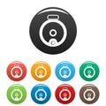 Top view robot vacuum cleaner icons set color