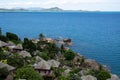 Top view rocky coast beach in idylic ocean and sky on ko samui island in Thailand. Royalty Free Stock Photo