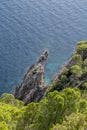 Top view of a rocky cove on the island of Gorgona, Italy