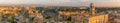 Top view of Rome city skyline with Colosseum and Roman Forum