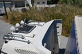 Top view on the roof of cabin of white big lorry or truck.