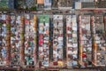 Top view, roof top of old apartments in Kowloon, Hong Kong, aerial view