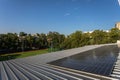 Top view of the roof with photovoltaic panels installed. Royalty Free Stock Photo