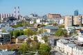 Top view of the rooftops of residential buildings in the Prechistenka street