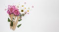 top view roses flowers painting brush. High quality photo