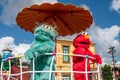 Top view of Rosita and Elmo in Sesame Street Party Parade at Seaworld 2 Royalty Free Stock Photo