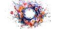 Top view of rotating swirl of water splashes and flowers on white background, concept of Dynamic movement, created with