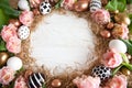 Top view of a round frame with pink tulips Royalty Free Stock Photo