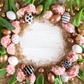 Top view of a round frame with pink tulips Royalty Free Stock Photo