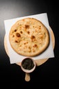 top view on round lavash - traditional flat pita bread