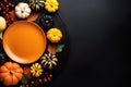 Top View of Round Plate with Fall Pumpkins - Creative Fall Menu Banner for Halloween Party Catering AI Generated