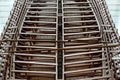 Top view of rowing space in a wooden galley