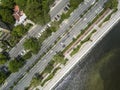 Top view of Roxas Boulevard and boardwalk, fronting Manila Bay. Coastal avenue in the capital of the Philippines.