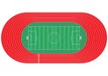 Top view of running track and soccer field. Royalty Free Stock Photo