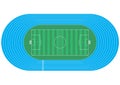 Top view of running track and soccer field. Royalty Free Stock Photo