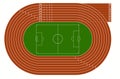 Top view of running track and soccer field on white background Vector Royalty Free Stock Photo