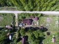 Aerial view at Russian summer cottage with house, garden, barns and sauna at summer, Russia Royalty Free Stock Photo