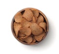 Top view of rye bread chips in wooden bowl Royalty Free Stock Photo