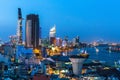 Top view of Saigon River at night time. Royalty Free Stock Photo