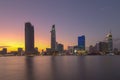 Top view of Saigon River at night time. Saigon River the length of 256 kilometers is most important to Ho Chi Minh City as it is Royalty Free Stock Photo