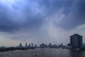 Top view of Saigon River at night time. Saigon River the length of 256 kilometers is most important to Ho Chi Minh City as it is Royalty Free Stock Photo