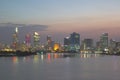 Top view of Saigon River at night time. Saigon River the length of 256 kilometers is most important to Ho Chi Minh City as it is Royalty Free Stock Photo