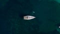 Top view of sail boat in the sea. Aerial shot