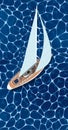 Top view sail boat on water