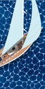 Top view sail boat on water